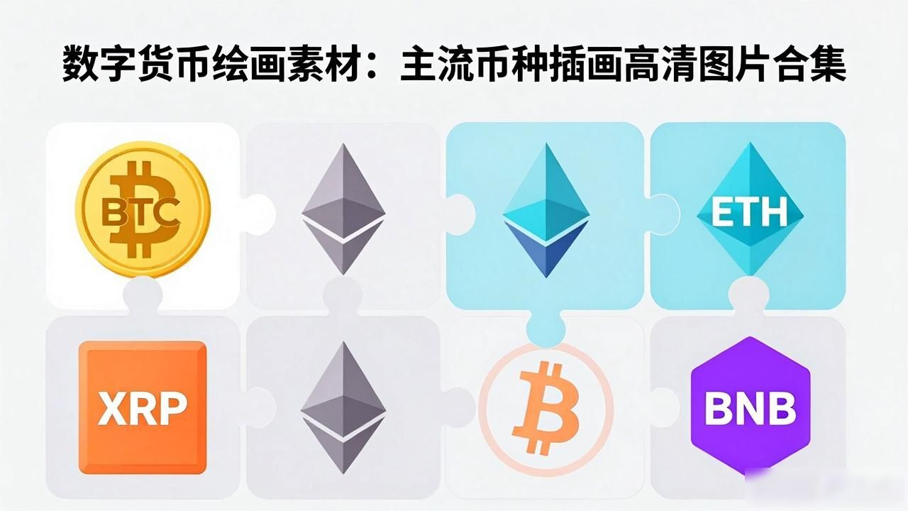 数字货币绘画素材大全：主流币种插画高清图片合集