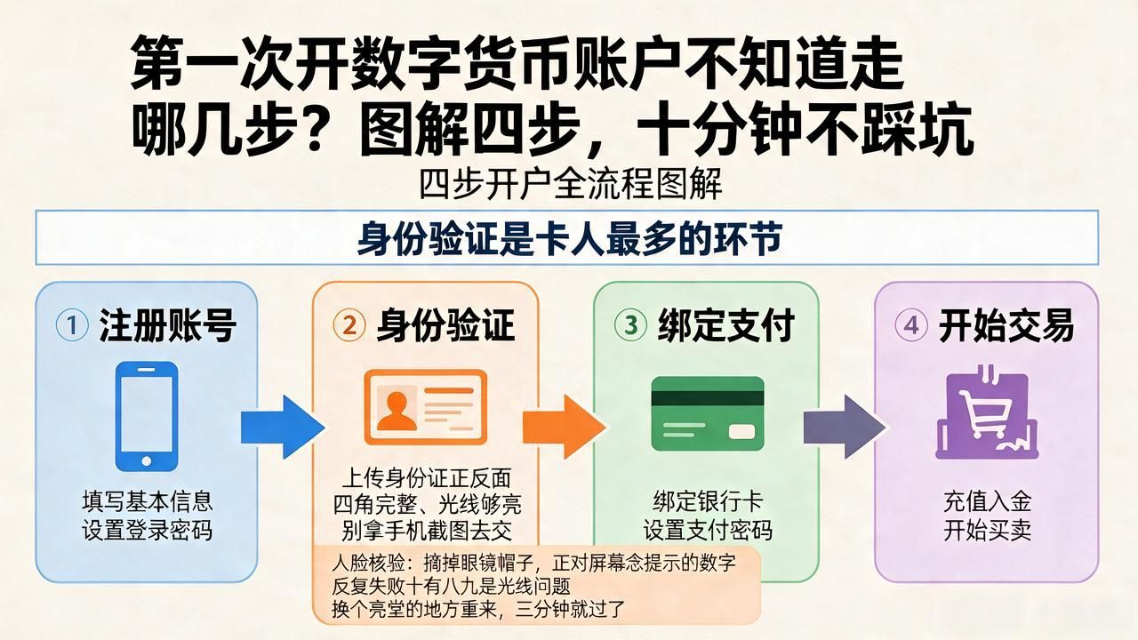 第一次开数字货币账户不知道走哪几步？图解四步，十分钟不踩坑
