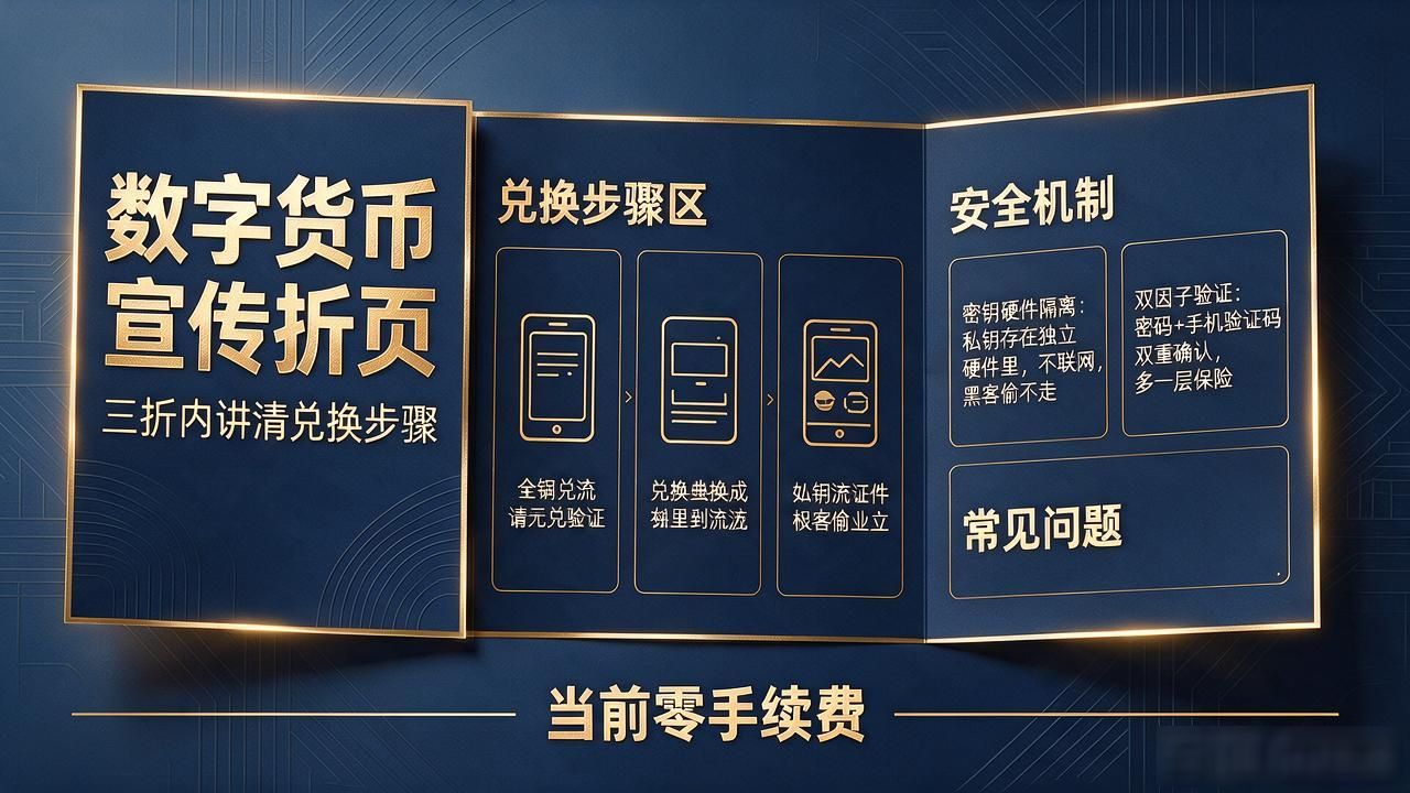 数字货币宣传折页设计，三折内讲清兑换步骤就够用了