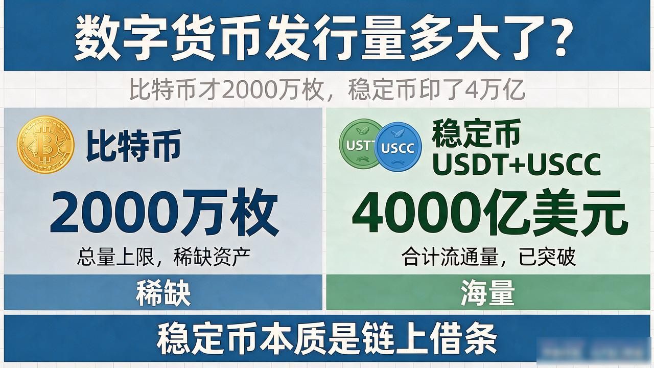 数字货币发行量多大了？比特币才2000万枚，稳定币印了4万亿