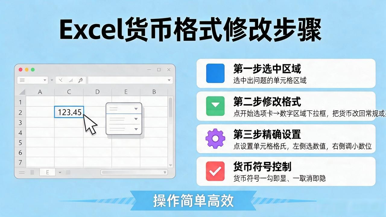 excel数字自动变货币格式怎么改，附完整操作路径